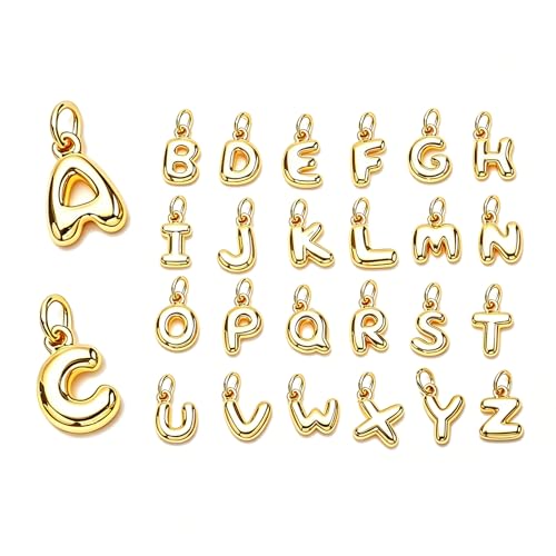 26 Pcs 18K Gold Filled Alphabet Letter Charms, A-Z Alphabet Pendant Charms Open Jump Rings for DIY Bracelet and Necklace Jewelry Making