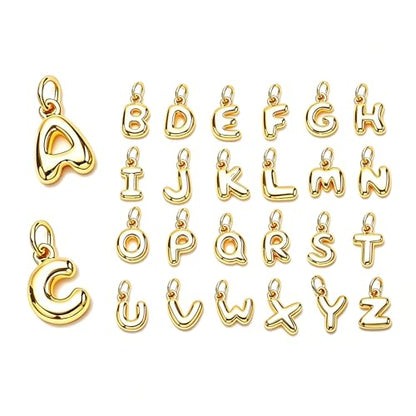 26 Pcs 18K Gold Filled Alphabet Letter Charms, A-Z Alphabet Pendant Charms Open Jump Rings for DIY Bracelet and Necklace Jewelry Making
