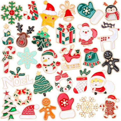 SANNIX 60Pcs Christmas Pins, Christmas Enamel Lapel Pins Assorted Santa Claus Snowflake Snowman Holiday Cartoon Pin Badge for Clothes Bags Hats Accessories, 30 Styles - style: Christmas Pins