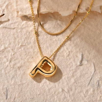 LUCA SMITH 2-Piece Initial Necklaces for Women, Dainty Balloon Bubble A-Z Letter Necklace Set, Name Letter Alphabet Pendant Layered Choker Necklaces Personalized Jewelry Gift - color: Gold bubble letter necklace, style: Initial Set-P
