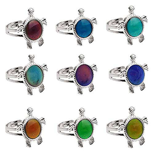 Turtle & Heart Adjustable Mood Rings Color Changing Ring for Kids Boy Girl | Childrens Mood Jewelry