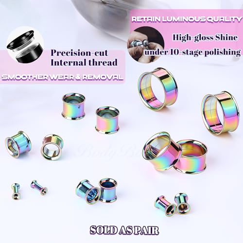 2Pcs G23 Titanium Double Flared Earrings Internally Threaded Gauges for Ears Weights Eyelet Tunnel Plug Stretching Kit From 3mm to 25mm Women Men - color: Rainbow, size: 3mm-8G