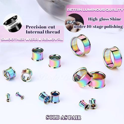 2Pcs G23 Titanium Double Flared Earrings Internally Threaded Gauges for Ears Weights Eyelet Tunnel Plug Stretching Kit From 3mm to 25mm Women Men - color: Rainbow, size: 18mm-11/16"