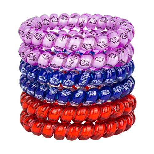 Lindo LARGE SWIRLYDO Premium Waterproof Coil Hair Ties, No Pony Line, No Headaches, No Slip, Strong Gentle Accessory for Women, Multi-colored (Hibiscus) - color: Hibiscus