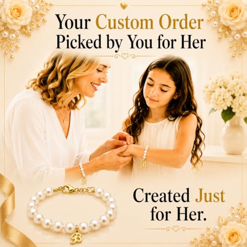 Baby Crystals Custom 14K Gold-Plated Initial Bracelet Charm, Birthday Keepsake Jewelry - style: White Pearl