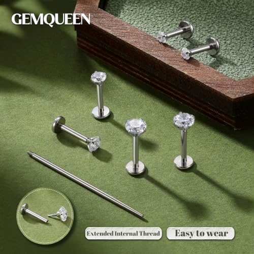 G23 Implant Grade Titanium Flat Back Earrings 16G/18G/20G | 3 Pairs Astm F136 Hypoallergenic Flatback Earrings Internally Threaded Studs for Nose, Helix, Tragus, Conch, Labret Piercing - color: Silver, size: 16G(1.2MM) Bar-6/7/8mm & CZ-2/3/4mm