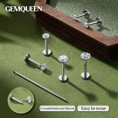 G23 Implant Grade Titanium Flat Back Earrings 16G/18G/20G | 3 Pairs Astm F136 Hypoallergenic Flatback Earrings Internally Threaded Studs for Nose, Helix, Tragus, Conch, Labret Piercing - color: Silver, size: 16G(1.2MM) Bar-6/7/8mm & CZ-2/3/4mm