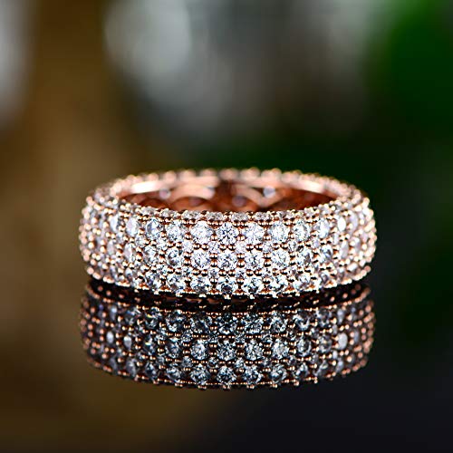 Barzel Women's Wide Eternity Ring Wedding Band - 18k White or Rose Gold Plated Wide Band Cubic Zirconia Eternity Ring - color: Rose Gold