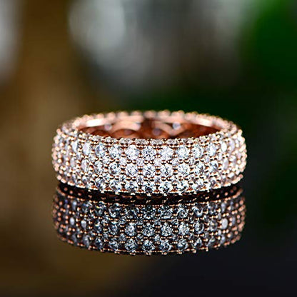 Barzel Women's Wide Eternity Ring Wedding Band - 18k White or Rose Gold Plated Wide Band Cubic Zirconia Eternity Ring - color: Rose Gold
