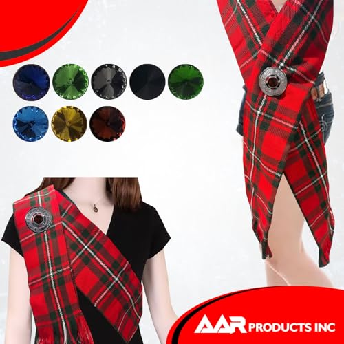 AAR Scottish Ladies Kilt Fly Plaid Brooch with Stone 2"/Highland Shawl Brooches - color: Brown