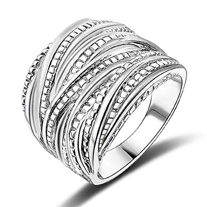 Mytys 2 Tone Intertwined Crossover Statement Ring Fashion Chunky Band Rings for Women Wide Index Finger Rings Costume Jewelry - color: Silver