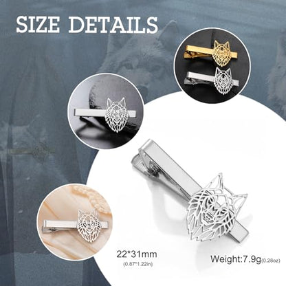 Dreamtimes Wolf Head Tie Clip Viking Wolf Tie Clips for Men Stainless Steel Stickpin Tie Clasp Nordic Jewelry Gifts - color: Silver