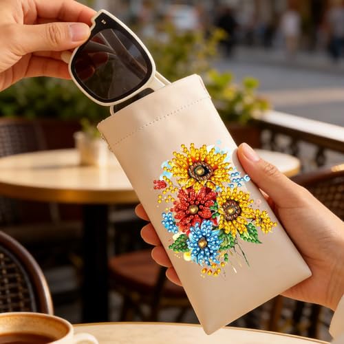 Diamond Art Painting Eye Glass Bag PU Sunglasses Glasses Storage Bag Built-in Glasses Cloth Press Automatic Closure - color: 2pcs-04