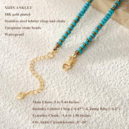 XIJIN Natural Stone Beaded Anklets for Women Handmade Beach Boho Turquoise Beads Ankle Bracelet Jewelry Gift for Her - color: B