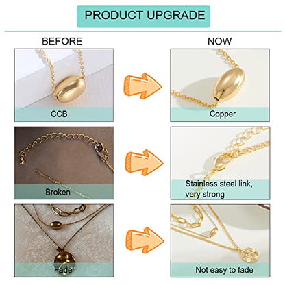 FAMARINE Gold Layered Pendant Long Necklace, 3 Layer Choker Necklace Chain Pendant Costume Jewelry for Women