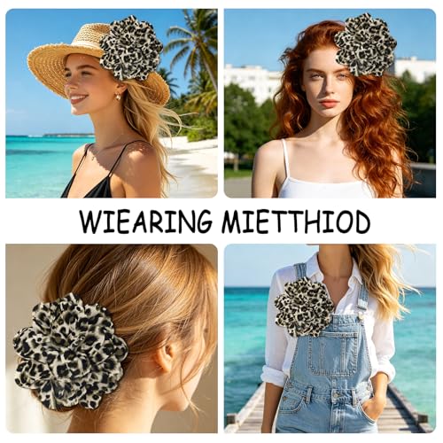 PLwelth Large Flower Brooch Pins Floral Hair Clips for Women Lapel Pins for Dress Clothes Suits Wedding Party Jewelry Gifts - color: Leopard Print-Green