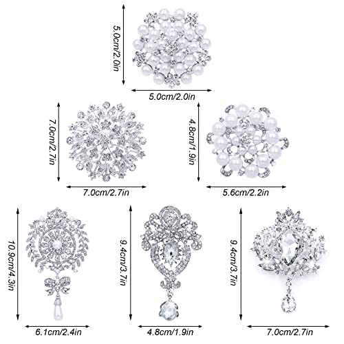 Rhinestone Brooches Crystal Brooch Pins, Pearl Crystal Wedding Bouquet kit Set - color: Silver-Classic Kit-6pcs