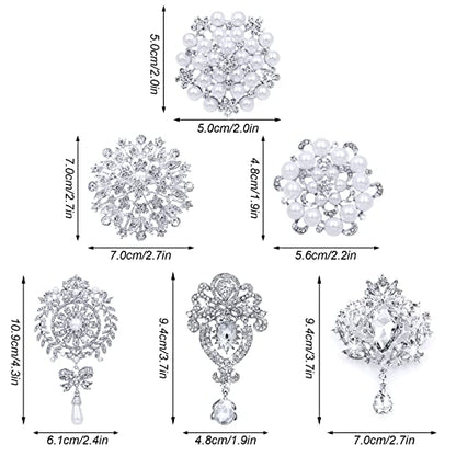Rhinestone Brooches Crystal Brooch Pins, Pearl Crystal Wedding Bouquet kit Set - color: Silver-Classic Kit-6pcs
