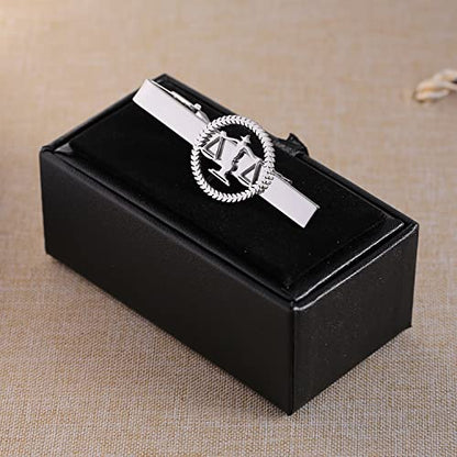 TINGKU Attorney Lawyer Cufflinks and Tie Clip for Men Gifts Scales of Justice Cuff links Tie Clasp Father in Law Enforcement Suit Shirt Jewelry - style: Tie Clip Silver