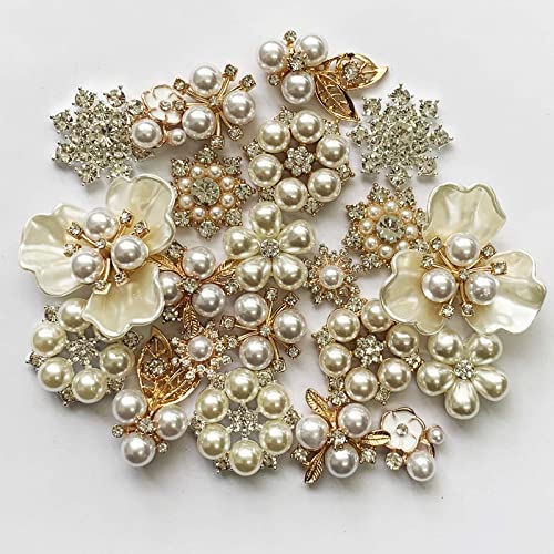 22 Pieces Pearl Rhinestone Buttons Rhinestone Faux Pearl Embellishments Pearl Brooch Alloy Floral Charms Pendants for Jewelry Making