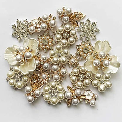 22 Pieces Pearl Rhinestone Buttons Rhinestone Faux Pearl Embellishments Pearl Brooch Alloy Floral Charms Pendants for Jewelry Making