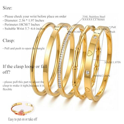 Camhanno Gold Bangle Bracelets for Women Trendy Waterproof - 18K Gold Plated Stackable Bamboo Style Stainless Steel Bracelets Non Tarnish Fashion Jewelry Gifts for Women