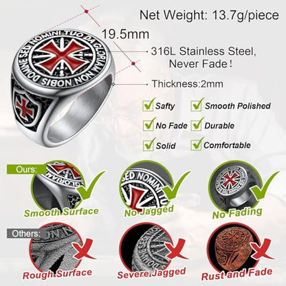 FaithHeart Mens Stainless Steel Crusader Jerusalem Cross Ring with 18K Gold Plated Two Tone Ring Size 7,8,9,10,11,12 - color: 02. Crusader Cross-Silver