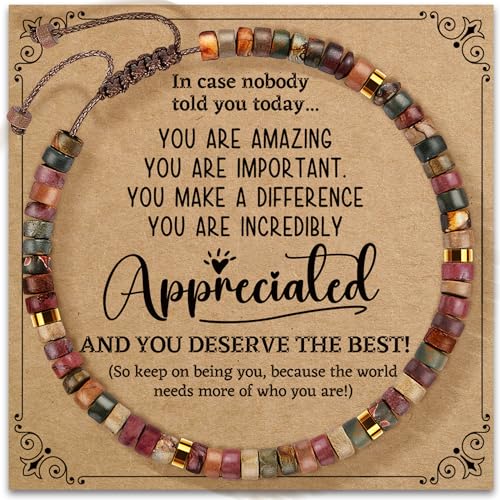Inspirational Bracelet Gifts for Women, Natural Stone Beaded Bracelets | Thinking of You Get Well Soon Encouragement Healing Bracelets Christmas Day Birthday Gifts for Women Friends Sister - color: A-D JASPER STONE-APPRECIATED