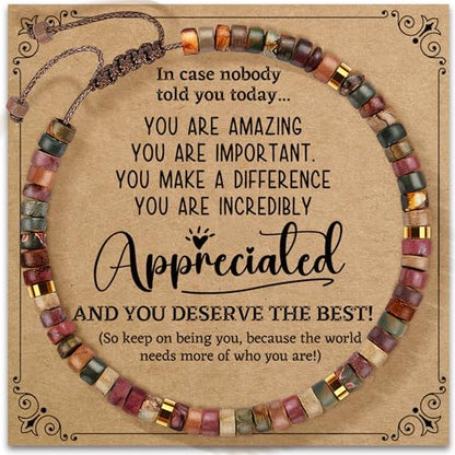 Inspirational Bracelet Gifts for Women, Natural Stone Beaded Bracelets | Thinking of You Get Well Soon Encouragement Healing Bracelets Christmas Day Birthday Gifts for Women Friends Sister - color: A-D JASPER STONE-APPRECIATED