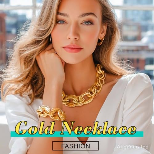 Chunky Choker Necklace Bracelet Sets Gold Cuban Link Chain Statement Jewelry Set for Women