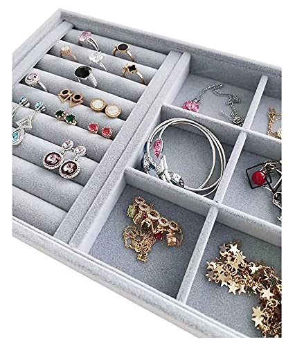 Gray Velvet Stackable Organizer Premium Quality Stackable Tray for Rings Accessaries Jewelry Collectibles Closet Orgnization Drawer Dividers Inserts - size: Combo