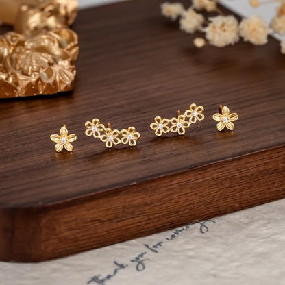 Star 14K Gold Plated Ear Cuff Earrings for Women Non Piercing, Dainty Silver Plated Clip on Cartilage Ear Cuff Non Pierced Trendy CZ Northstar Starburst Sparkling Climber Clawer Earring Jewelry - style: Flower Cluster-4