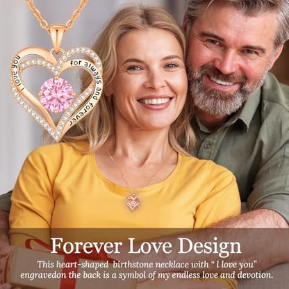 CDE Engraved Forever Love Heart Birthstone Necklace Jewelry Gifts for Women | Hypoallergenic,Nickel-Free & Lead-Free,3 x 3 mm 5A CZ Heart Pendant,Anniversary Christmas Birthday Gift for Girlfriend Wife - color: 10-Oct, style: Rose Gold Plated