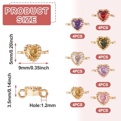 Elecrelive Crystal Heart Charms Rhinestone Heart Pendants Valentine Charms for Necklace Bracelet Earring Wedding Jewelry - color: 7 Colors Zirconia