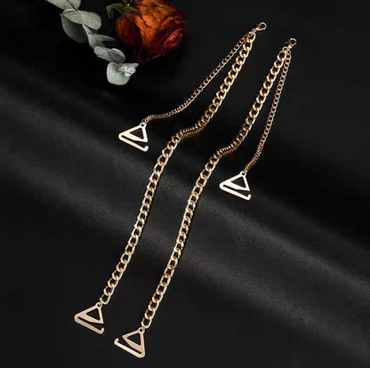 2PCS Adjustable Cuban Link Underwear Chain for Women Simple Bra Shoulder Strap Aesthetic Non-slip Lingerie Straps Bridal Wedding Dress Rave Party Festival Accessories Summer Body Jewelry - color: Gold