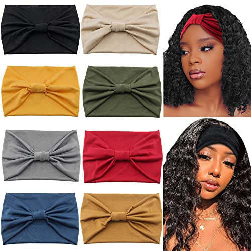 Yeshan Wide Headbands for Women Non Slip Turban Headband, Boho Elastic Headband Sweat Bands Yoga Hair Bands for Women's Hair，Pack of 8 - color: No12(solid colors 8 pcs)