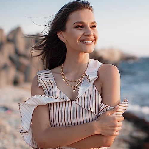 HUASAI Boho Necklaces for Women Dainty Layered Choker Necklace Bohemian Turquoise Necklace Statement Jewelry Western Cowgirl Country Concert Outfits Accessories - color: C Gold Paperclip Chain Pearl Necklace
