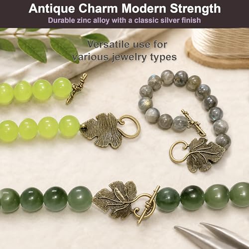 Heather's CF Toggle Jewelry Clasps – Durable Quality, Antique Grape Leaves Brass Finish Toggle Clasps & Closures for Necklace, Bracelet & Charms – Ideal for DIY, & Jewelry Making – Large (Set of 16) - color: Large brass toggle clasp