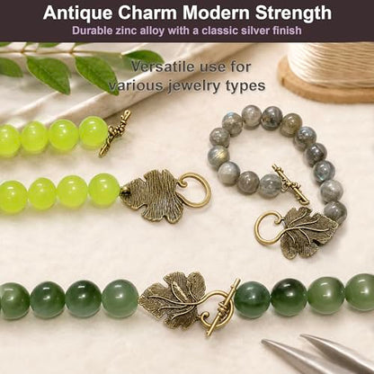 Heather's CF Toggle Jewelry Clasps – Durable Quality, Antique Grape Leaves Brass Finish Toggle Clasps & Closures for Necklace, Bracelet & Charms – Ideal for DIY, & Jewelry Making – Large (Set of 16) - color: Large brass toggle clasp