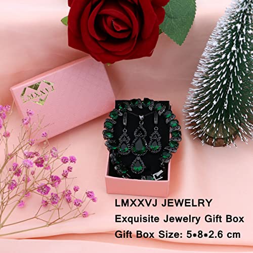LMXXVJ Women Jewelry Set Platinum Plated Necklace Open Ring Earrings Bracelet Set,Birthday/Anniversary Mother’s Day Jewelry Gifts for Mom/Wife/Sister/Best Friend - color: Black Gun-Green