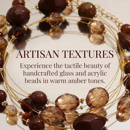 Coiris 3 Layers Illusion Wire Beaded Statement 19.5" Necklace for Women - color: N0005-Brown