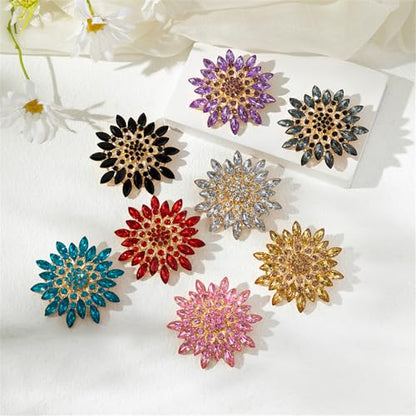 Rhinestone Sunflower Brooch Pin Red Pink Flower Brooch Stylish Crystal Brooch Elegant Clothing Hat Bag Accessories Jewerly for Women - color: Yellow1