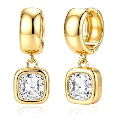 Gold Dangle Earrings for Women, 14K Gold Plated Chunky Hoop Earrings with Charms Cubic Zirconia Drop Earrings Statement Jewelry for Women - color: Gold C