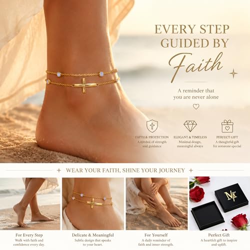 Midari 18K Yellow Gold Gemstone Birthstone Anklet Bracelet Cross Jewelry with 12 Months Birthstone Birthday Gifts for Women Wife Her Daughter Mom - color: 06-Light Violet, size: Anklet 9"-11"