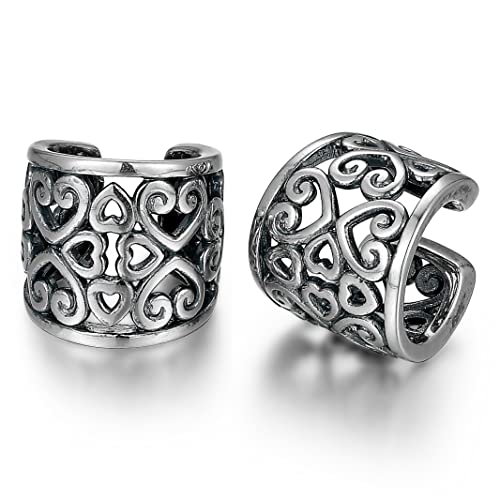 MORGAN & PAIGE .925 Sterling Silver Celtic Heart Knot Ear Cuff Earrings for Women - Rose Gold, Yellow Gold Plated or Oxidized Silver Ear Cuffs Non Piercing, Cartilage Earring Silver Ear Clips Jewelry - color: Oxidized 925 Sterling Silver - Heart, size: 3/
