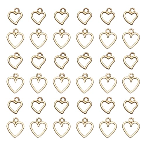 MECCANIXITY Heart Charm, Alloy Love Heart Pendants Valentines Love Dangle Connector Charm Bulk for Jewelry Making Necklace Bracelet Earrings, Cyan - color: Light Gold