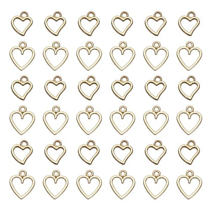 MECCANIXITY Heart Charm, Alloy Love Heart Pendants Valentines Love Dangle Connector Charm Bulk for Jewelry Making Necklace Bracelet Earrings, Cyan - color: Light Gold