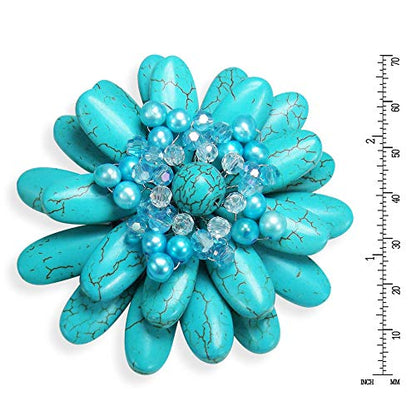 AeraVida Floral Pin Water Lily Design with Simulated Turquoise and Cultured Freshwater Pearls Handmade Brooch Nature Inspired Jewelry Gift for Women