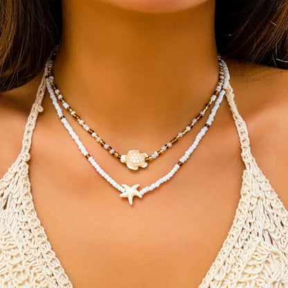 Boho Beach Jewelry Sets for Women | Summer Seashell Starfish Accessories, Necklace, Earrings, Rings Anklet - style: 24pcs Boho Beach Set
