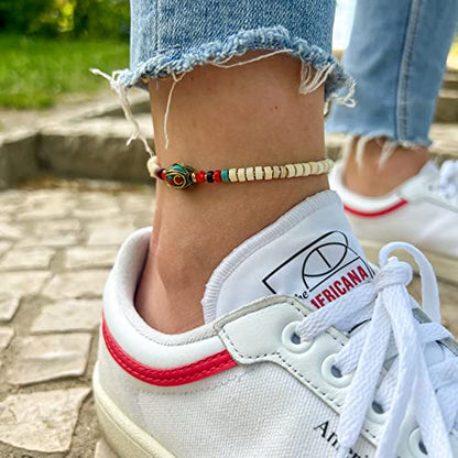 Made by Nami Boho Surfer Anklet Waterproof & Adjustable Beaded Anklets for Women Beachy Ankle Bracelet Made from Waxed Cotton Rope and Beads for Summer and Hippie Style - color: White